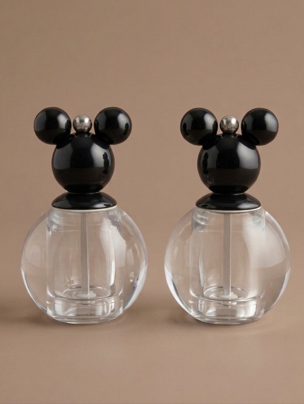 Vintage Disney Mickey Mouse Black Mouse Head Glass Salt and Pepper Shakers